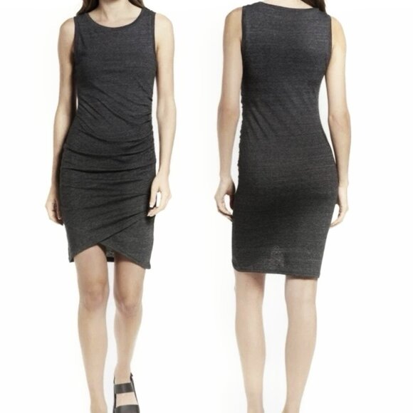 Treasure & Bond Sheath Mini Dress Size XS Gray Heathered Ruched Sleeveless Knit - Picture 2 of 9